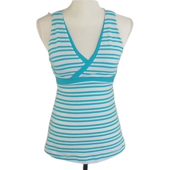 EUC 💎 Lululemon Deep V Athletic Tank Twin Stripe Spry Blue / Spry Blue Size 4 - Picture 2 of 5